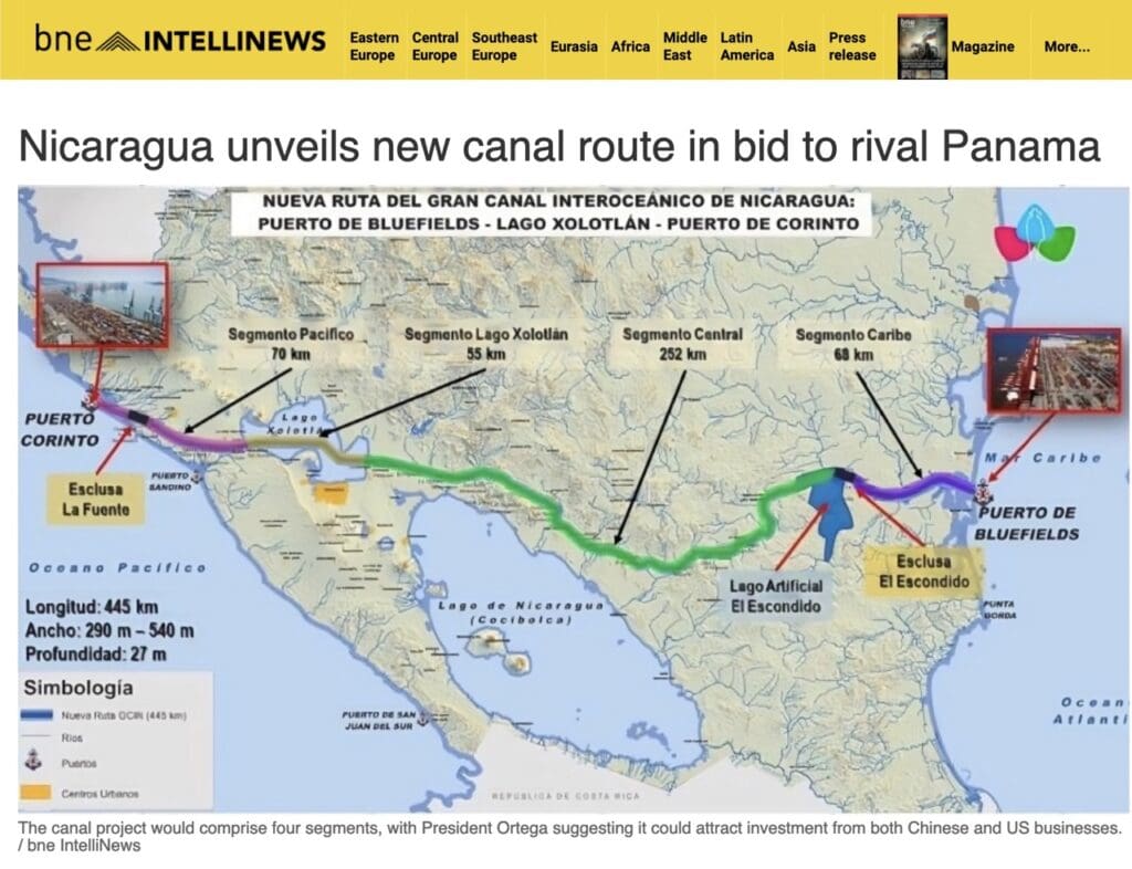 Tracé du nouveau canal au Nicaragua