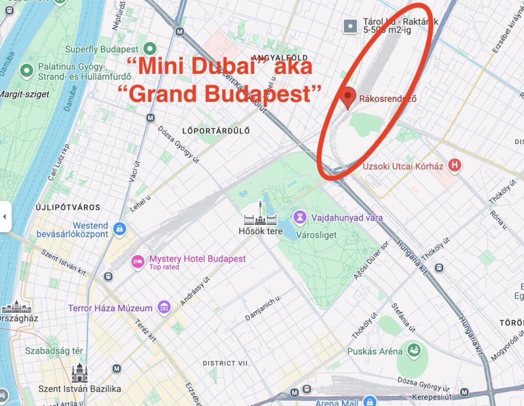 Une carte de où se trouve le projet Mini Dubaï à Budapest ?